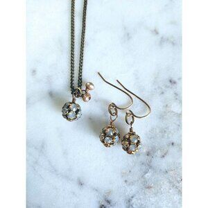 Gold-tone and Pearl/Crystal/Simulated Opal Necklace and Earring Set